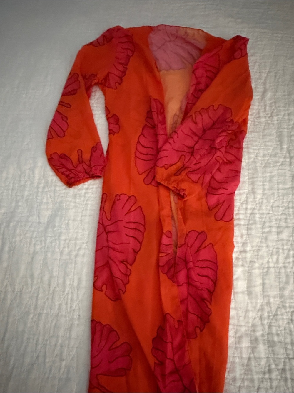 Source Unknown Orange Swim Coverup with Pink Leaf Print
